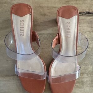 SCHUTZ Women's Brown Sandals with Clear Straps